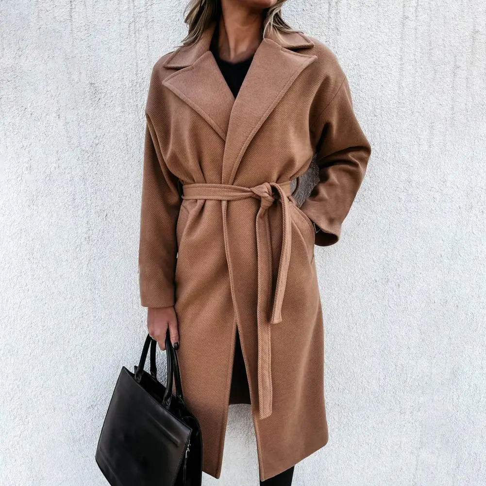 

Женское пальто оверсайз с поясом, однотонное офисное пальто с завязкой на талии, универсальная верхняя одежда, осень-зима 2021