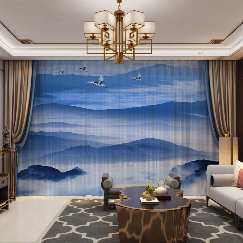 Шторы с изображением гор и пейзажа в китайском стиле занавески из натуральной