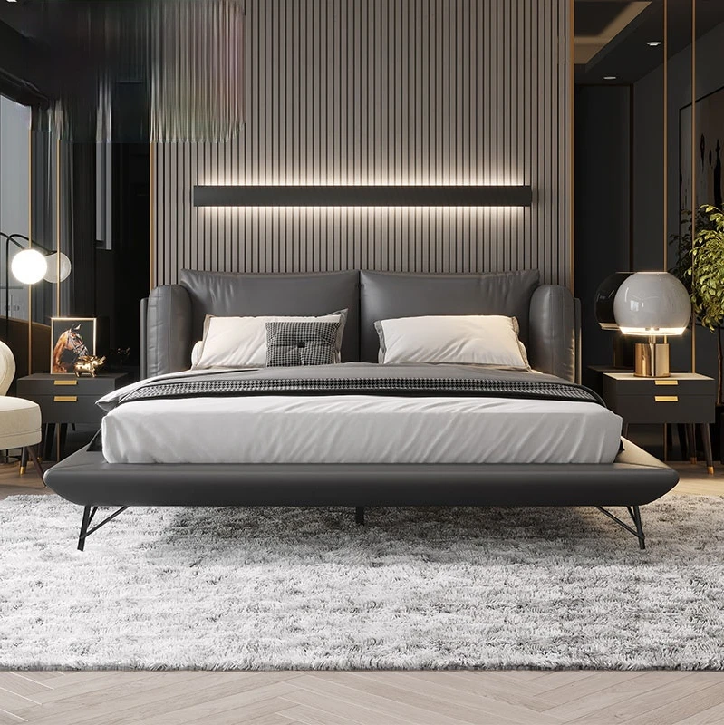 

Nordic leather bed Italian minimalist style soft back double bed master bedroom 1.5m1 1m 8 leather art bed wedding bed