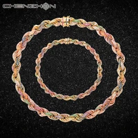 chenzhon multi color cubic zircon necklaces bracelets for men women hip hop jewelry sets charms rope chains fine jewellery box