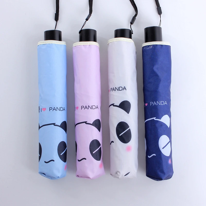 

6 Ribs Cartoon Panda Rain Sun Umbrella For Women Portable Pencil Umbrella For Female Ultra Light Cute Parasol