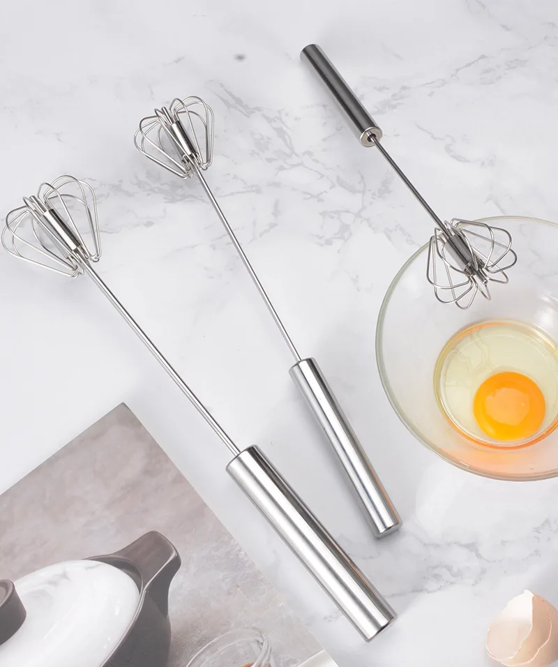 

Semi-automatic Egg Beater 304 Stainless Steel Egg Whisk Manual Hand Mixer Manual Self Turning Egg Stirrer Kitchen Egg Tools