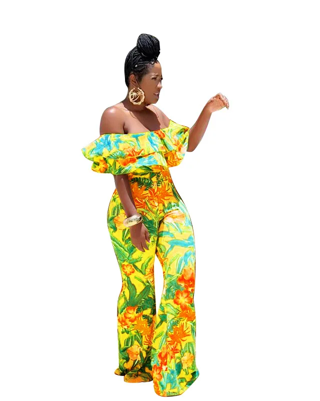 

2021 Summer New Sexy African Women Long Pants Fashion Printed Night Club One-shoulder Women's Jumpsuit