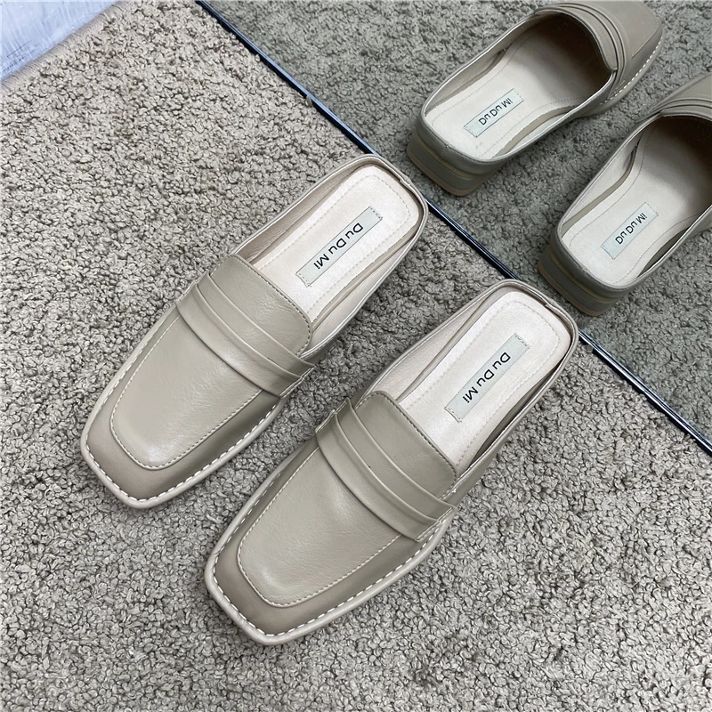 

Elegant Retro Handmade Slippers 2021 New Muller Mather Loafers Casual Comfort Slip On Fashion Female Outdoor Slides Soft Leather