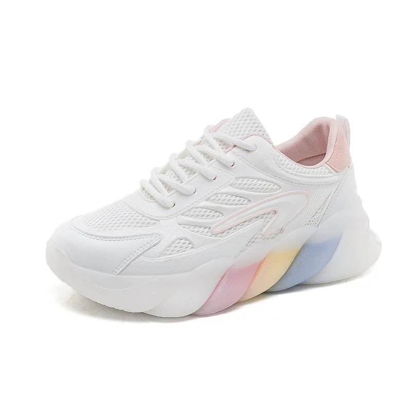 

Popcorn Sole Daddy Shoes Thick Sole White Shoes Mesh Breathable Increased Sneakers