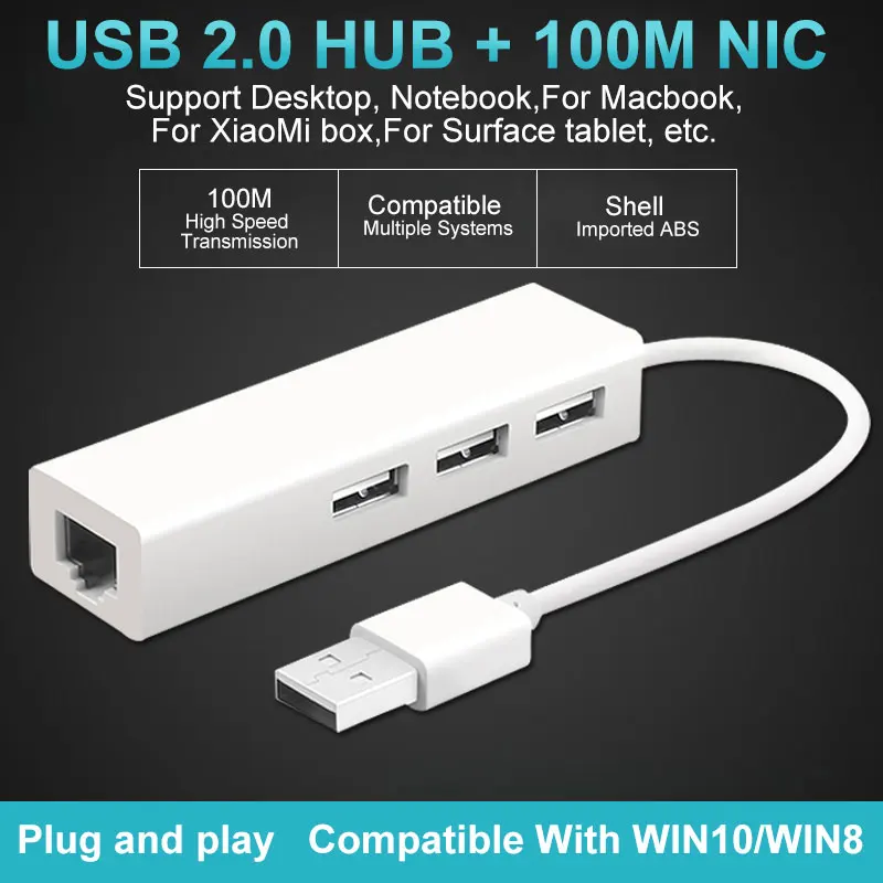 3 USB 2.0 and RJ45 Asunflower usb-хаб Lan адаптер 100 м Ethernet RJ45+ USB 2,0 концентратор для MacBook 12 MacBook Air Pro 13 15 ноутбук 100 м сетевой адаптер - Цвет: 3 USB 2.0 and RJ45