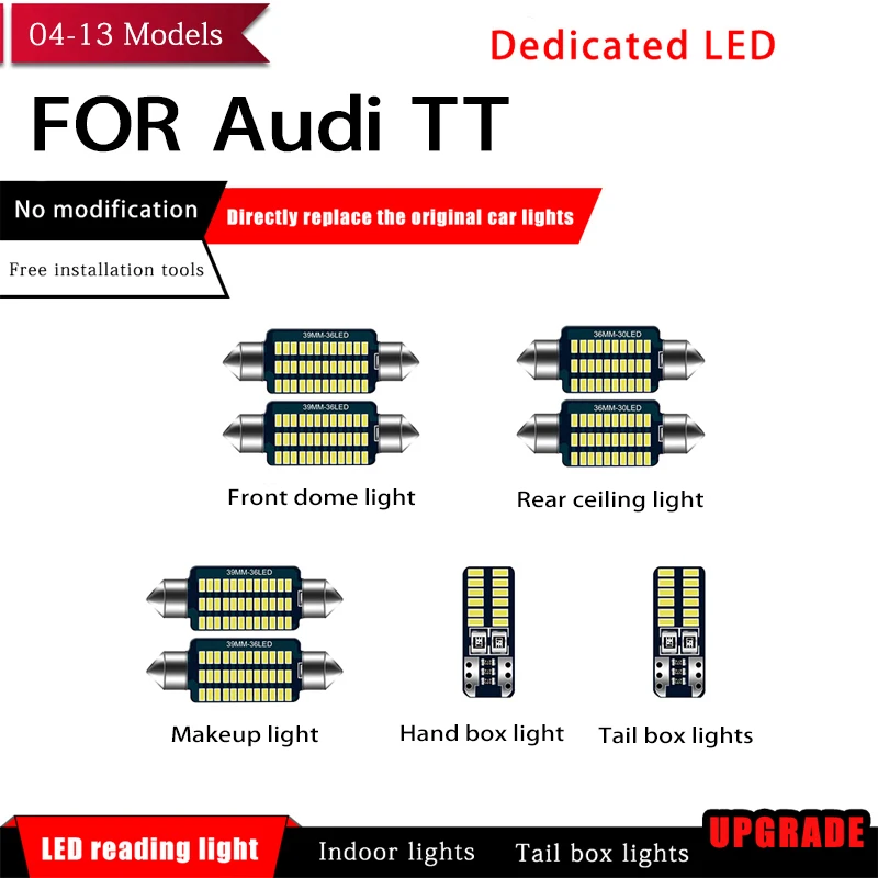 

8 PCs/set Car Reading Light LED Bulb 39MM T10 Canbus Error Free Car Interior Light Dome Lamp For Audi TT 2004 2005 2006-2013