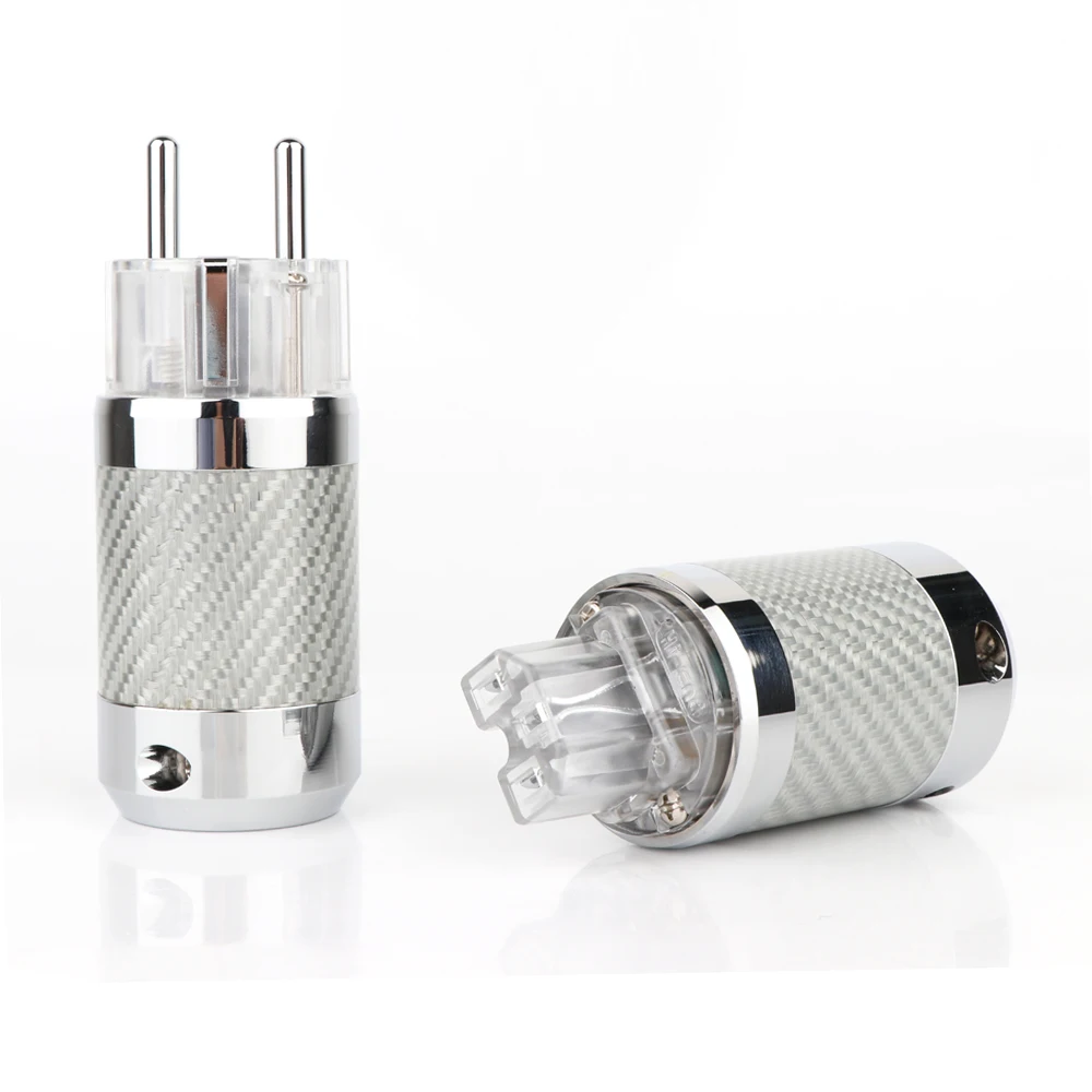 

Hifi audio Silver Plated EU Schuko Power Plug IEC Female connector Carbon Fiber Metal Chassis Connector HI Eed