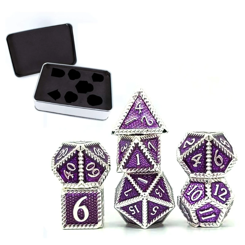 

T4MF 7Pcs Metal Dice Multi-faceted Dice Different Sizes Digital Number Dice with Box For Kid Educational Toys DIY Board Games