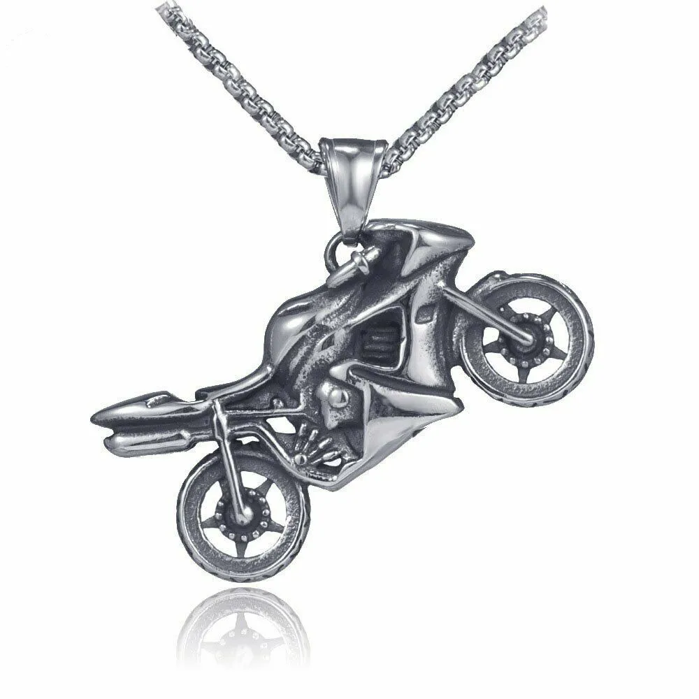 

Mens Stainless Steel Biker Motorcycle Pendant Necklace For Men 25" Chain
