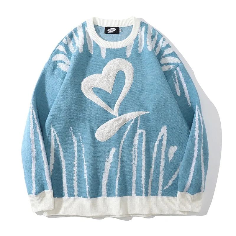 

Towel Embroidered Love Sweater Men's Street Trend Loose Round Neck Sweater Bf Lazy Trend Brand Pullover