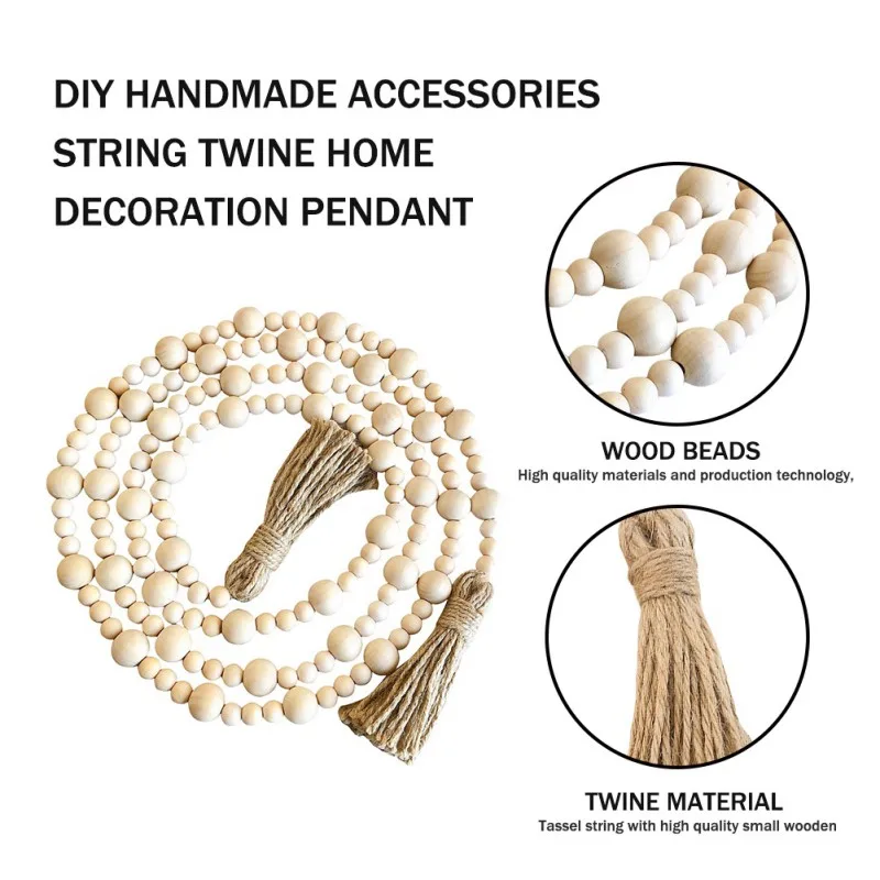 

Wood Bead Garland Home Decoration With Tassels Rustic Farmhouse Beads Country Decor Kid Room Wall Hanging Ornament
