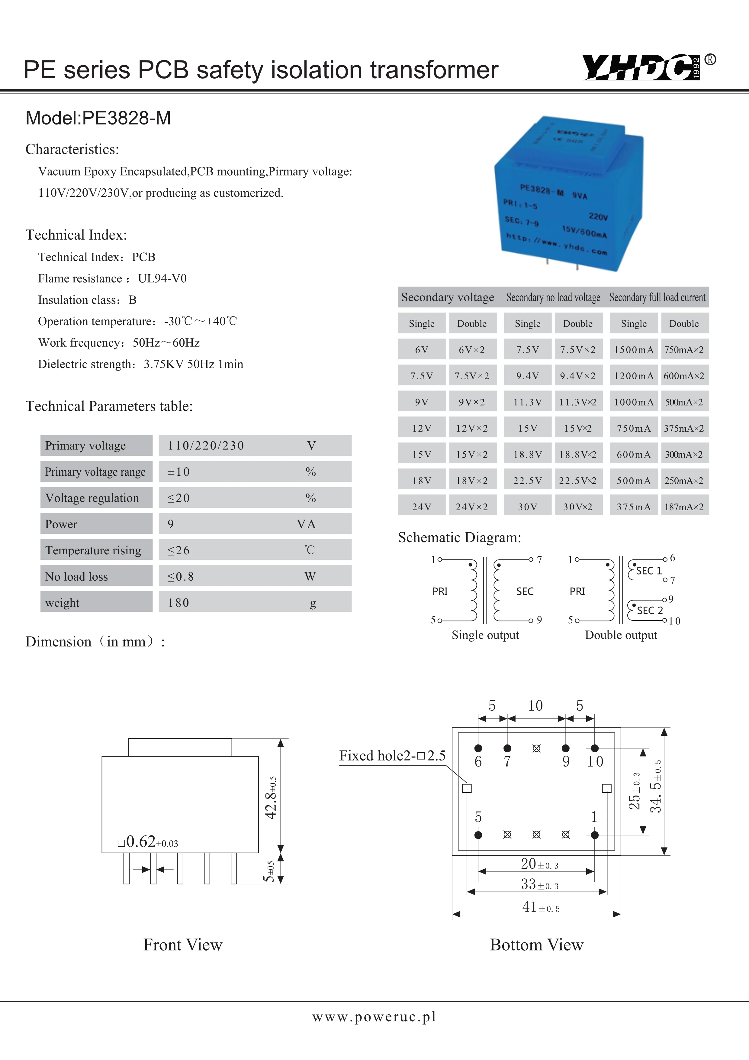 PE3828-M 9VA110V/12V Expory ресивер инкапсулированный предохранительный трансформатор