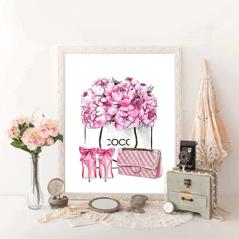 Скандинавский домашний декор модная розовая сумка обувь настенное искусство