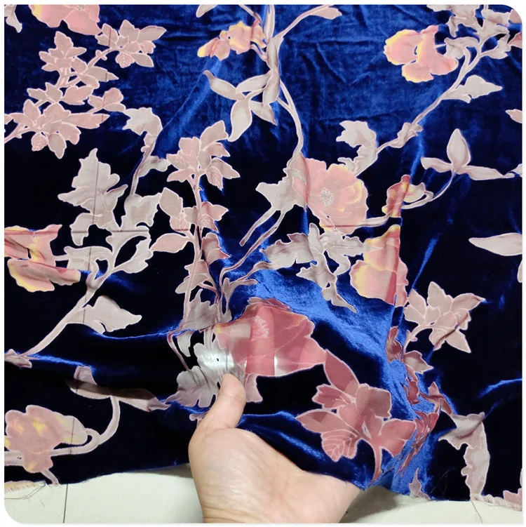 

Hollowed Out Velvet Mulberry Silk Bottom Cotton Cloth Dress Cheongsam Shirt Shawl Garment Fabric By Meter