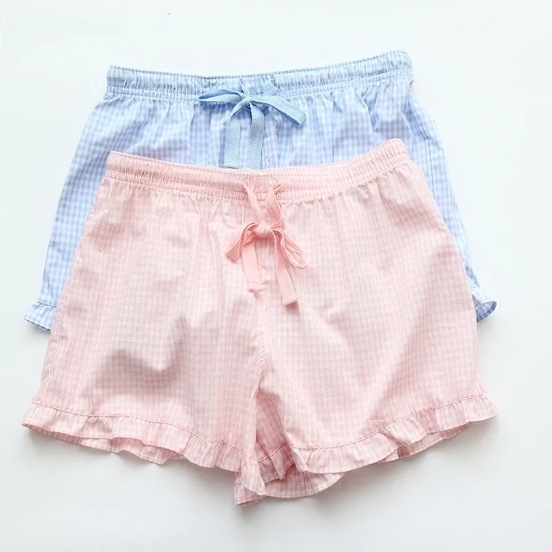 Летние хлопковые льняные штаны для сна женщин винтажные клетчатые повседневные