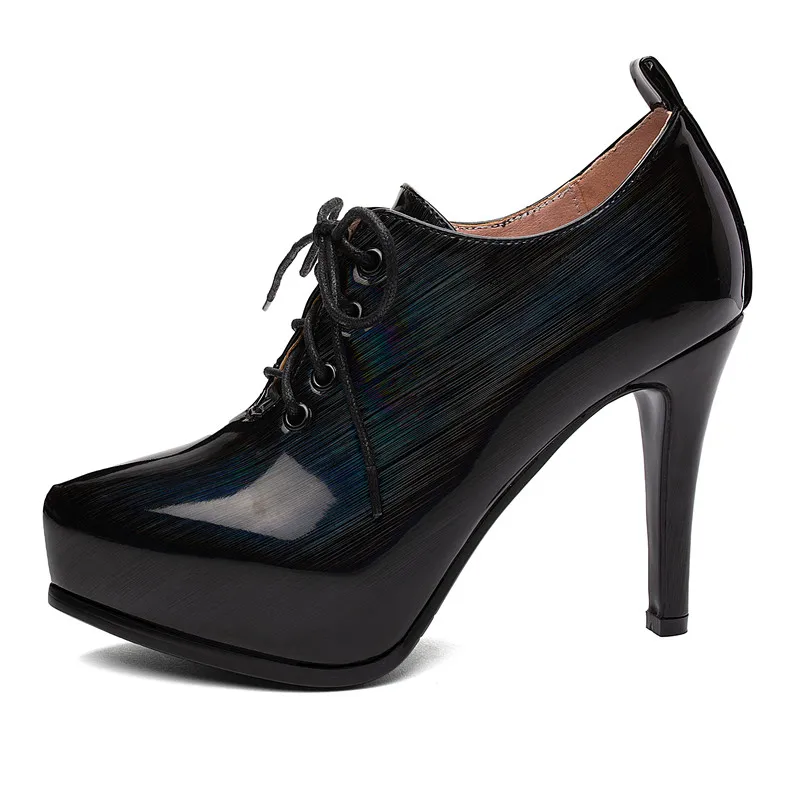 

High Heels Women Shoes 2020 Pointed Toe Pumps Lady Platform High Heels Patent Leather Stiletto Party Shoes Lace Up Size 33-43
