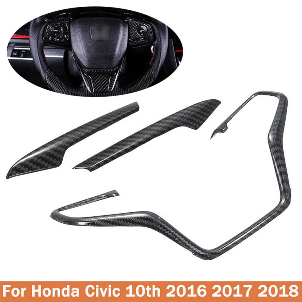 Украшение из углеродного волокна рулевого колеса автомобиля накладка рамка для Honda Civic 10th- Автомобильный руль рамка Крышка отделка