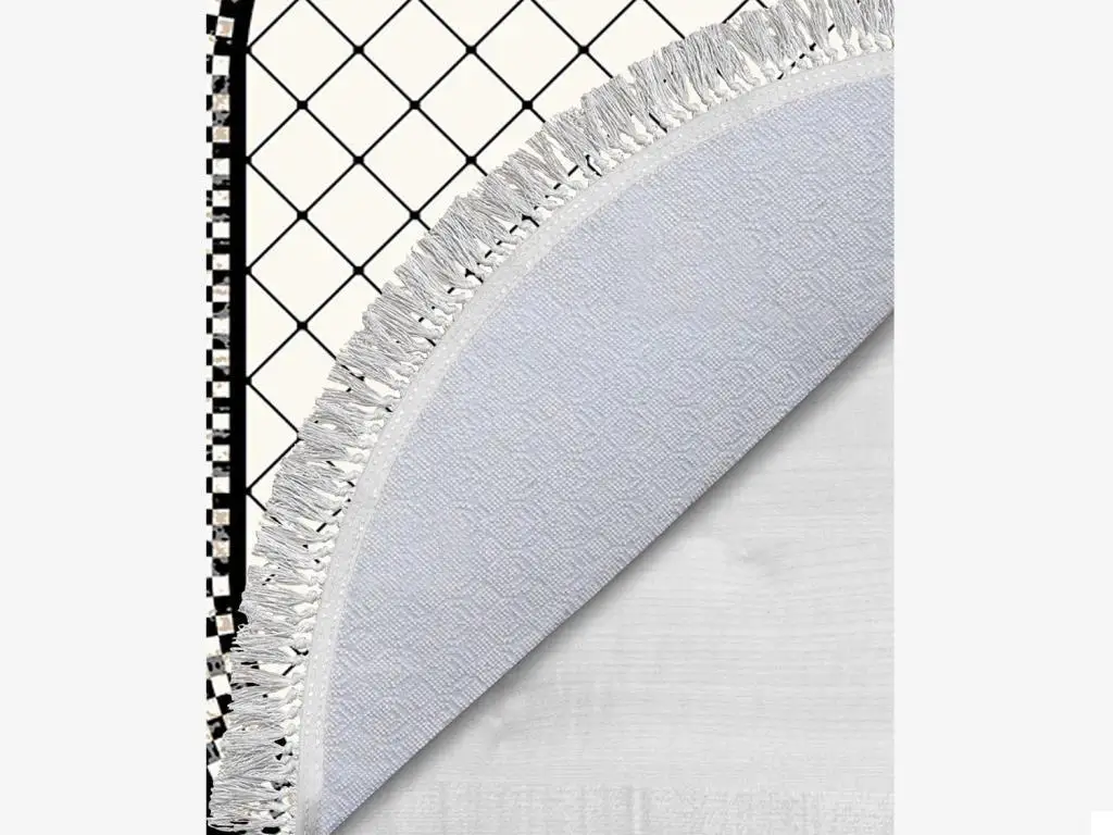 

Oval Fringed 2'li Bath Mat Pad Checkerboard White