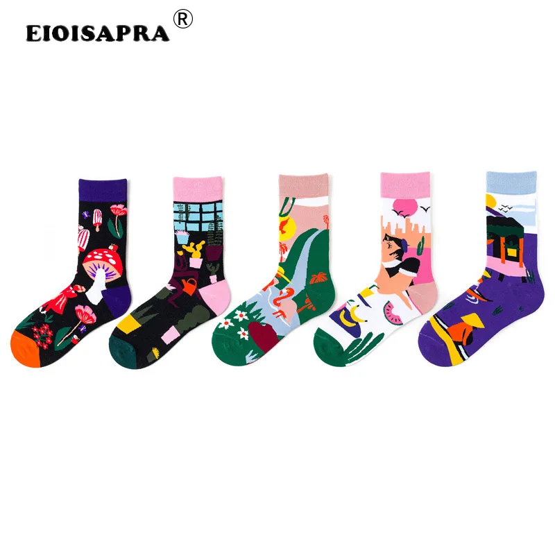 

Творческие носки [EIOISAPRA] в стиле хип-хоп, модные носки для улицы в стиле колледжа, цветные носки из чесаного хлопка, счастливый Сокс