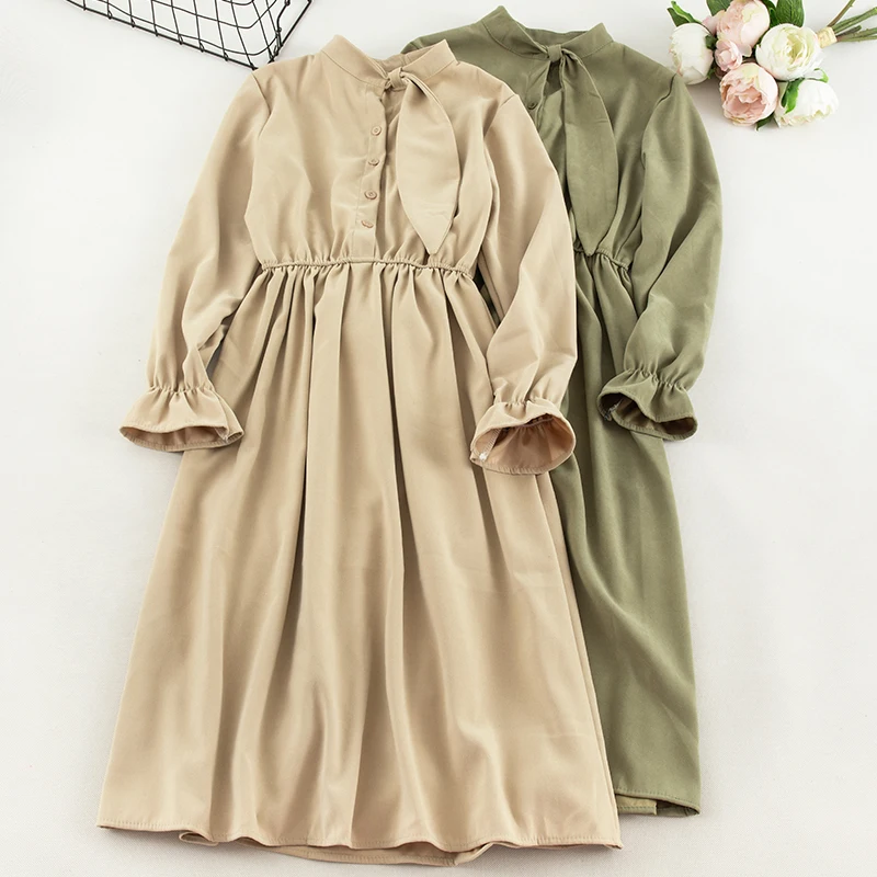 Женское длинное платье с бантом элегантное осеннее французское романтическое