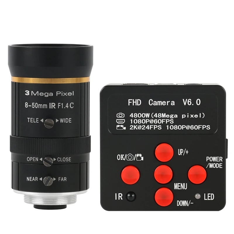 

3.0MP 8-50 мм зум CS C крепление объектива Большой объектив Визуального Поля + Промышленная 2K 30MP 48MP 1080P USB HDMI цифровая видеокамера для микроскопа
