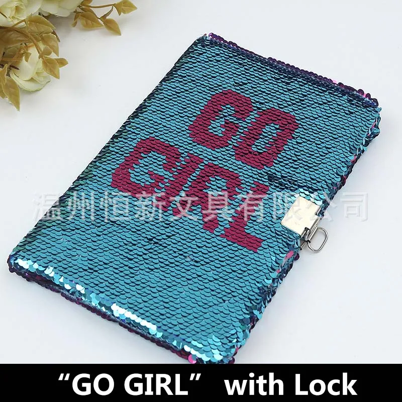 GO GIRL with Lock Бабочка с блестками, дневник с замком, А5, блокнот для леди, бумага, блестящий блокнот, офисный блокнот, канцелярские принадлежности, сделай сам, записная книжка, s - Цвет: GO GIRL with Lock
