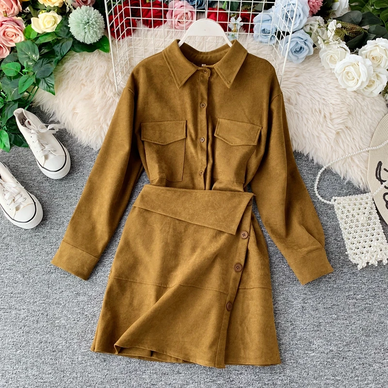 SINGRAIN 2019 женское вельветовое платье осенняя уличная одежда с длинным рукавом и