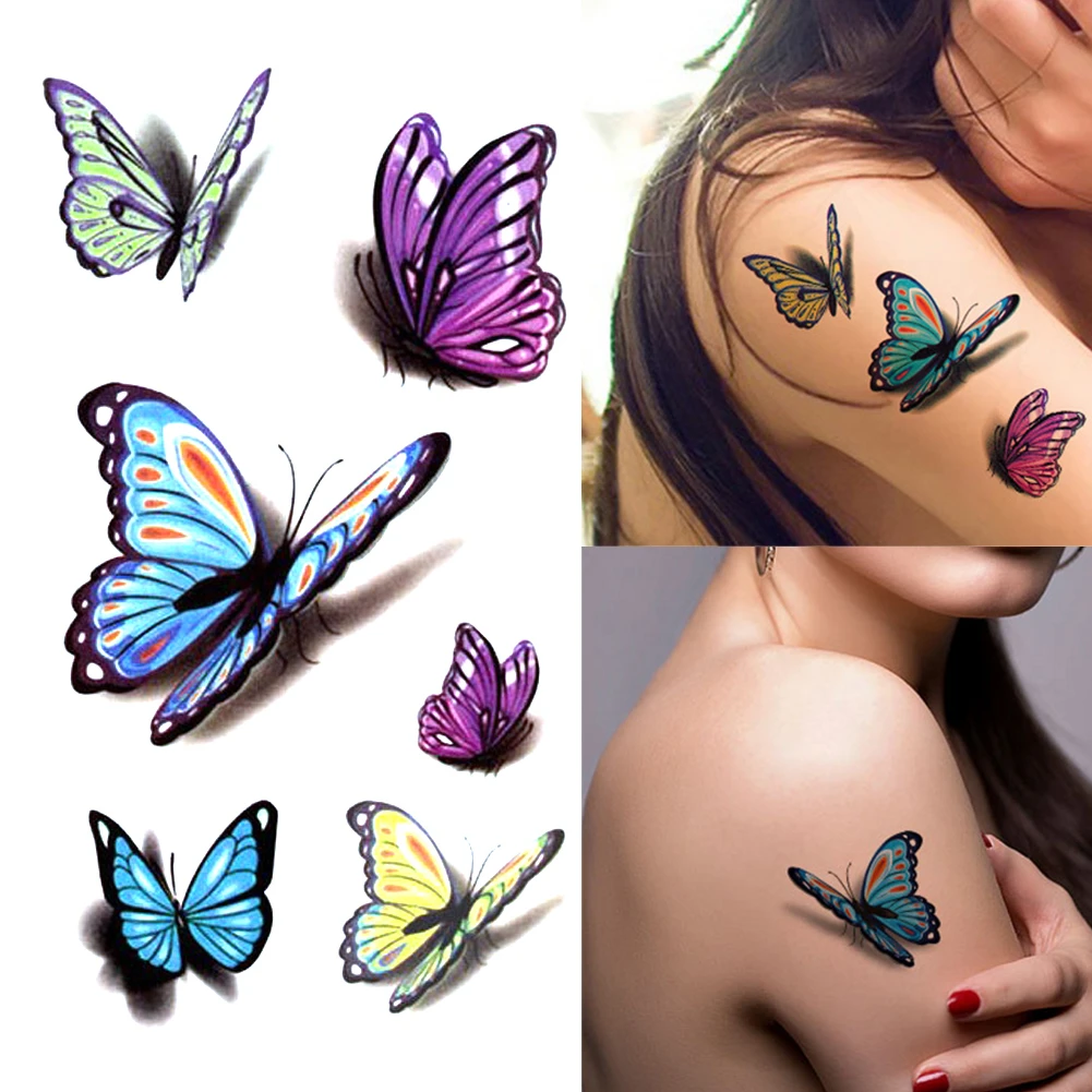 Temporary Waterproof Tattoo Sticker 3D Butterfly Color Flash Trendy Small Neck Hand Arm Shoulder Fake | Красота и здоровье
