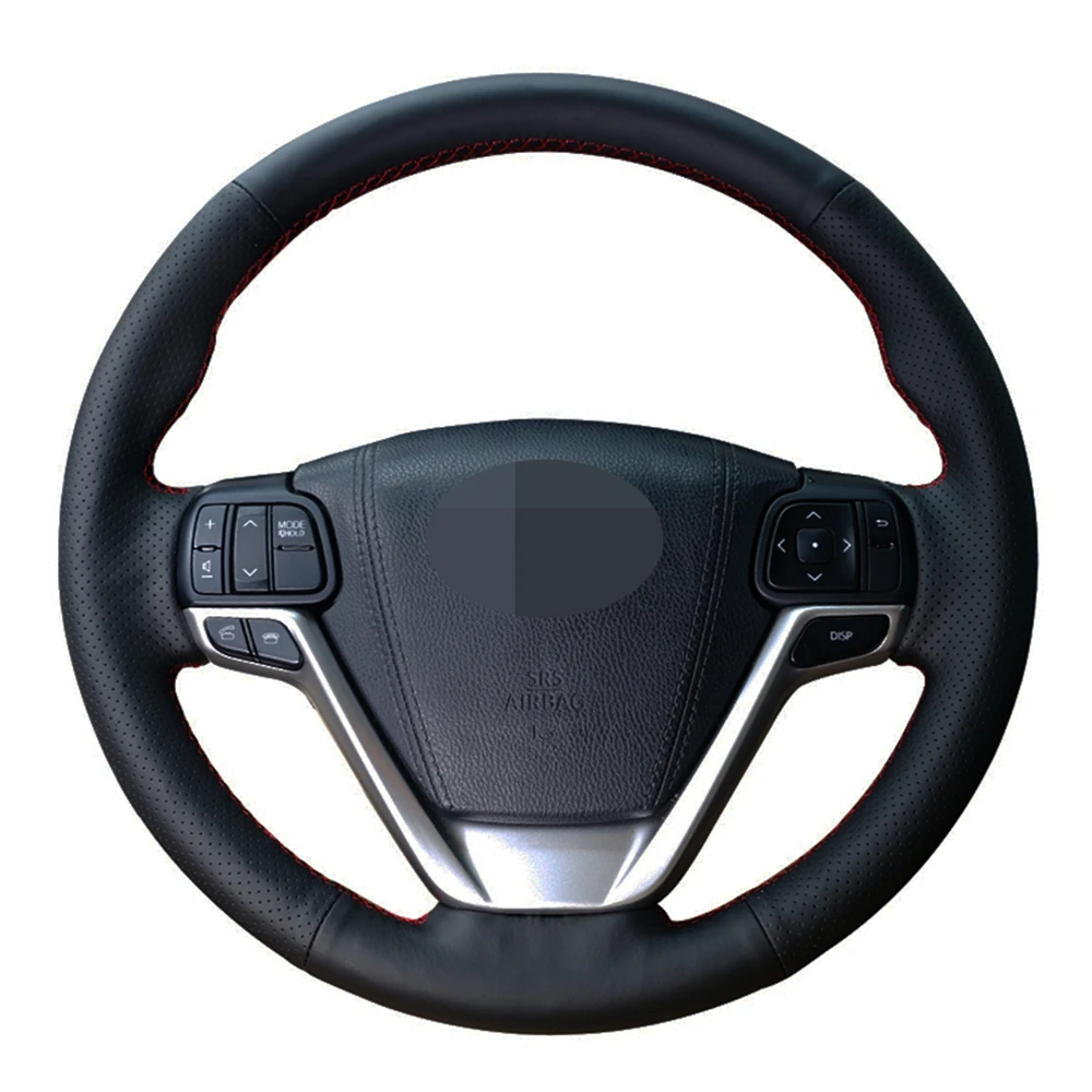 

Car Steering Wheel Cover Hand-Stitched Black Genuine Leather For Toyota Highlander 2014 2015 2016 2017 2018 2019 Sienna 2015