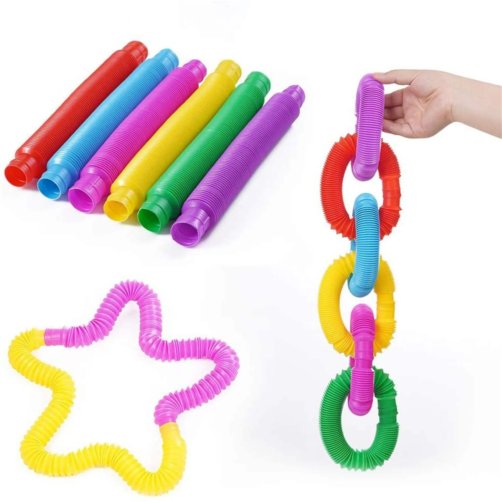 

6PCS Colorful Fidget Tube Toys Plastic Stretch Pipe Decompression Stress Relief Sensory Toys Kids Early Development Gift Poppits