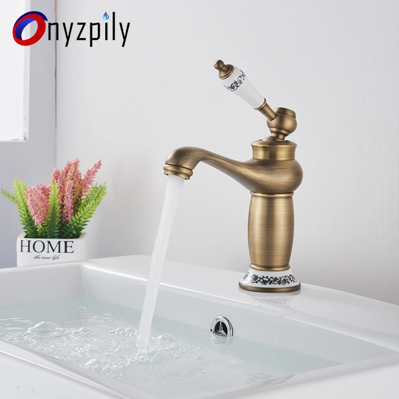 Onyzpily смеситель для ванной комнаты античная медь синий и белый фарфор ручка