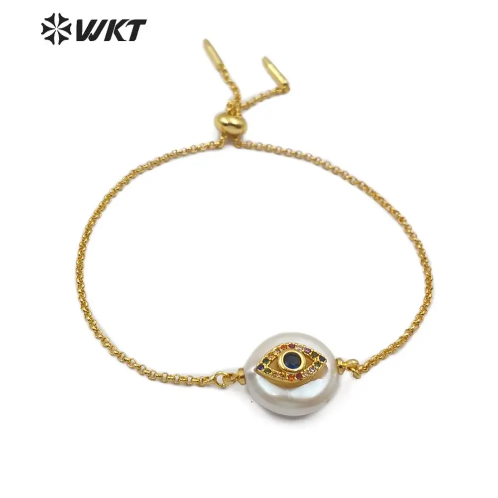 WT MB111 новый дизайн натуральный жемчуг с кубическим цирконием браслет паве