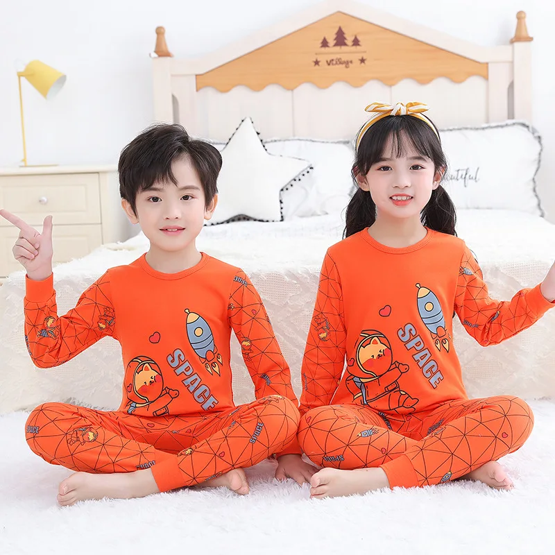 

Осенне-зимние комплекты одежды для мальчиков и девочек, пижамы из двух предметов, детская одежда для сна, костюм, мультяшный детский комплек...
