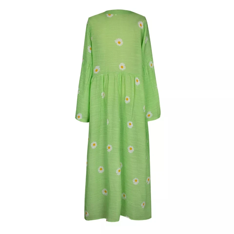 

Summer Dresses Bohemian Print Sexy Dress Mid-Calf Dresses Women Vintage Robe Pleated Prairie Chic Dress Loose casual Fashion