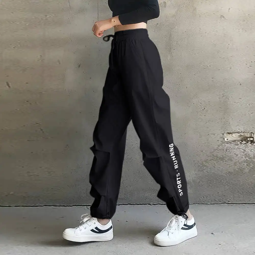 

LIBERJOG Women High Waist Casual Pants Cool Cargo Pants Streetwear Loose Girls Punk Black White Sports Pants Female Trousers