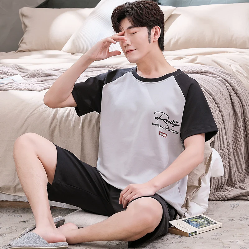 

Pajama Sets Men Cartoon Printed Short Sleeve Loose Leisure Fashion Cozy Soft O-neck Cotton Sleepwear Thin Simple Comfortable New