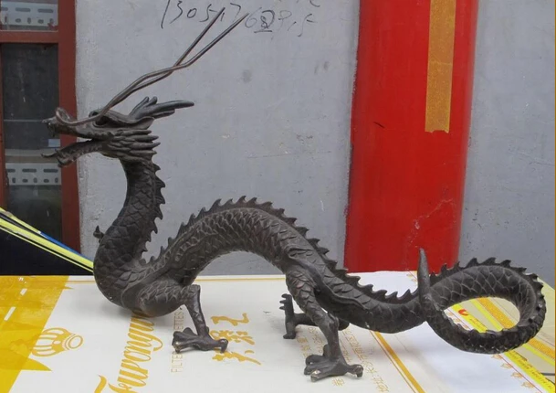 006412 25 &quotогромная китайская Чистая Бронзовая ручная резная длинная борода Дракон