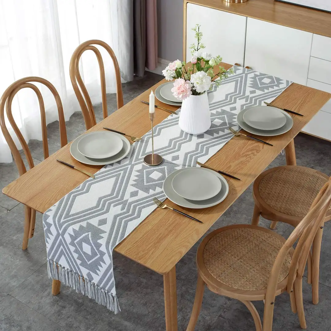 

Luxury Cotton Linen Table Runners Nordic Weave Print Tablecloth with Tassels for Dining Wedding Table Decor Home Textile Serape