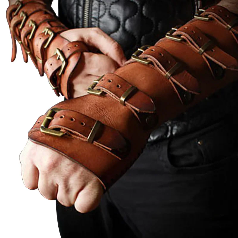 Средневековый Larp Warrior Arm Bracer Стимпанк Кожаные Рукавицы Ремешок с заклепками