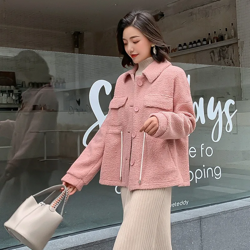 Новинка 2019 Женское зимнее пальто из искусственного ягненка кашемировое короткое