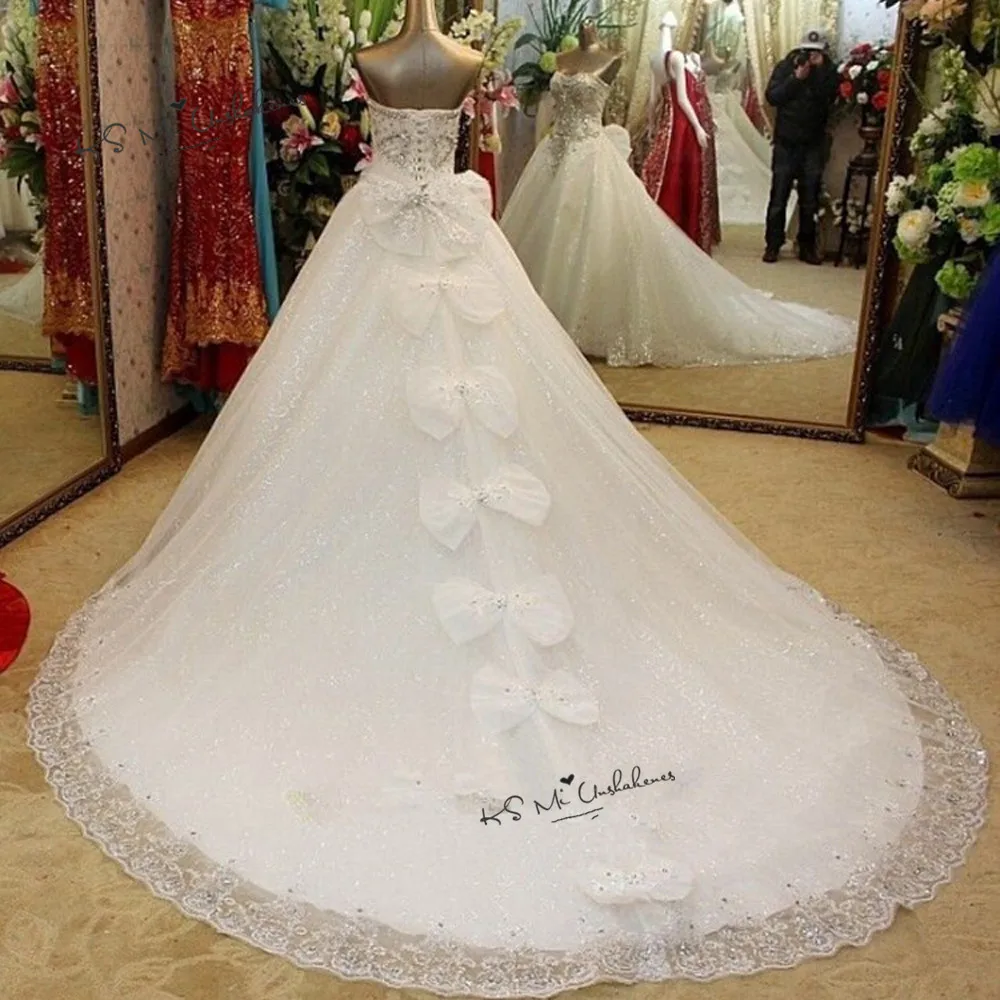 Арабское Настоящее роскошное свадебное платье кристаллы Robe de Mariage длинный шлейф невесты платья Лук Bling размера плюс Trouwjurk