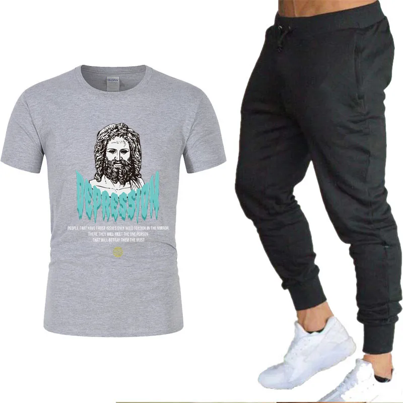 

Casual Harajuku Style Men's Short-Sleeved T-Shirt + Sports Trousers Suit Soft Feel And Fashionable Hip-Hop Printing