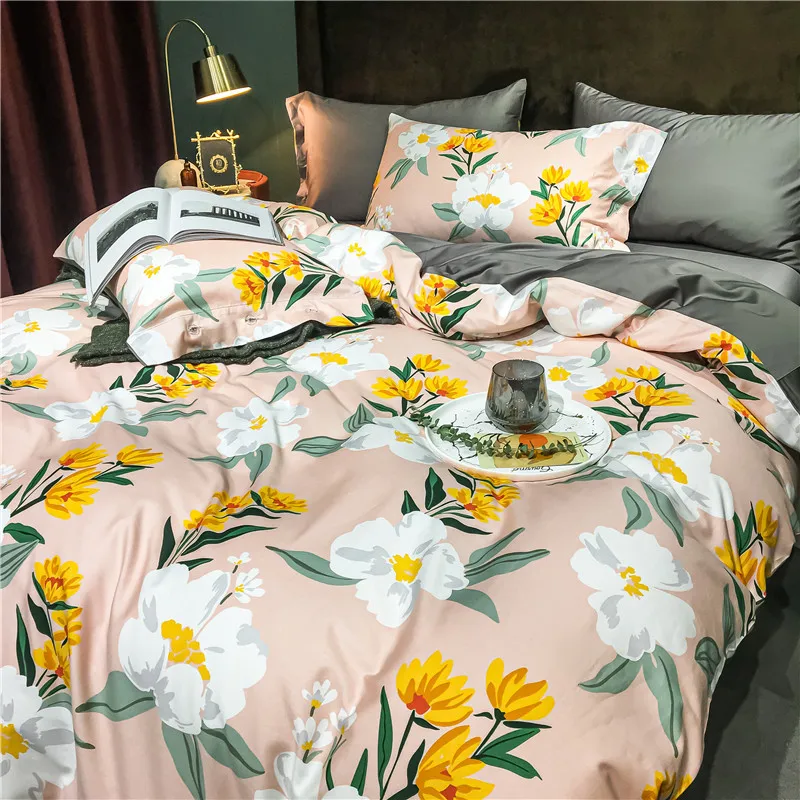 

Роскошный комплект постельного белья в европейском стиле премиум-класса из египетского хлопка комплект пододеяльника с цветами мягкое оде...