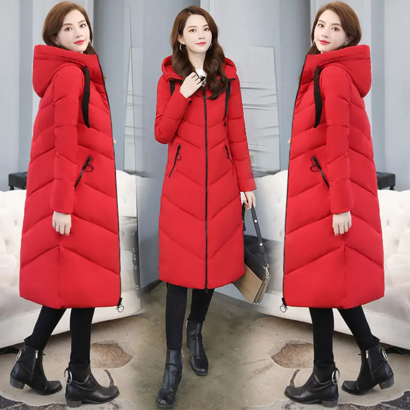 

Parker coats Women long Hooded Bakery Oversize Winter Down Coat Student Thick Warm Jacket Cotton Padded Wadded Parkas Big Pocket