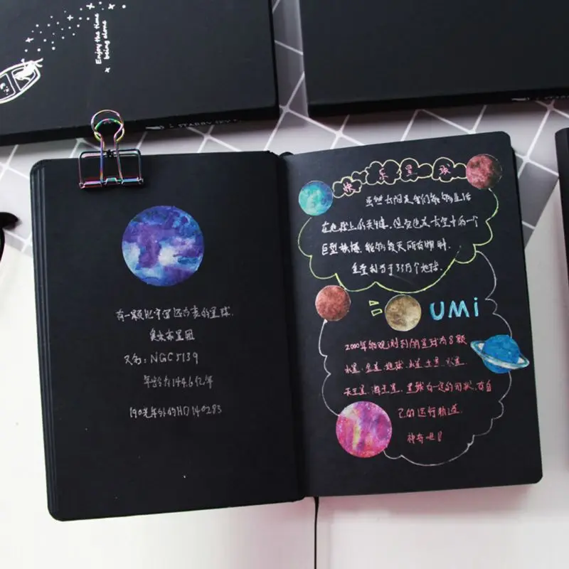 

Starry Sky Black Cardboard Notebook Planner Journals Agenda Organizer Travel 62KA