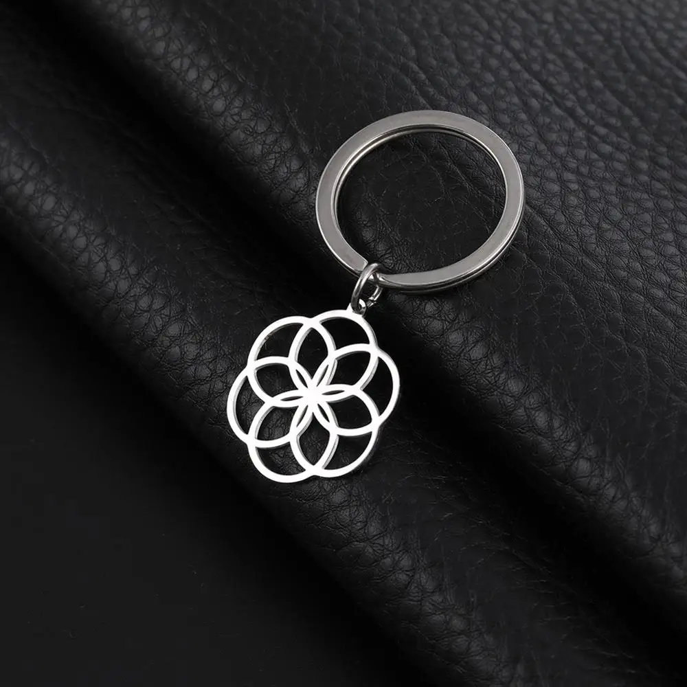 

Skyrim Cutout Flower of Life Key Ring Holder Women Vintage Stainless Steel Charm Keychain Keyrings Pendant For Bag Friend Gift