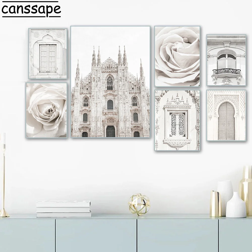 

Mosque Building Door Canvas Poster Flower Art Prints Islamic Paintings Nordic Print Wall Pictures For Living Room Decoration