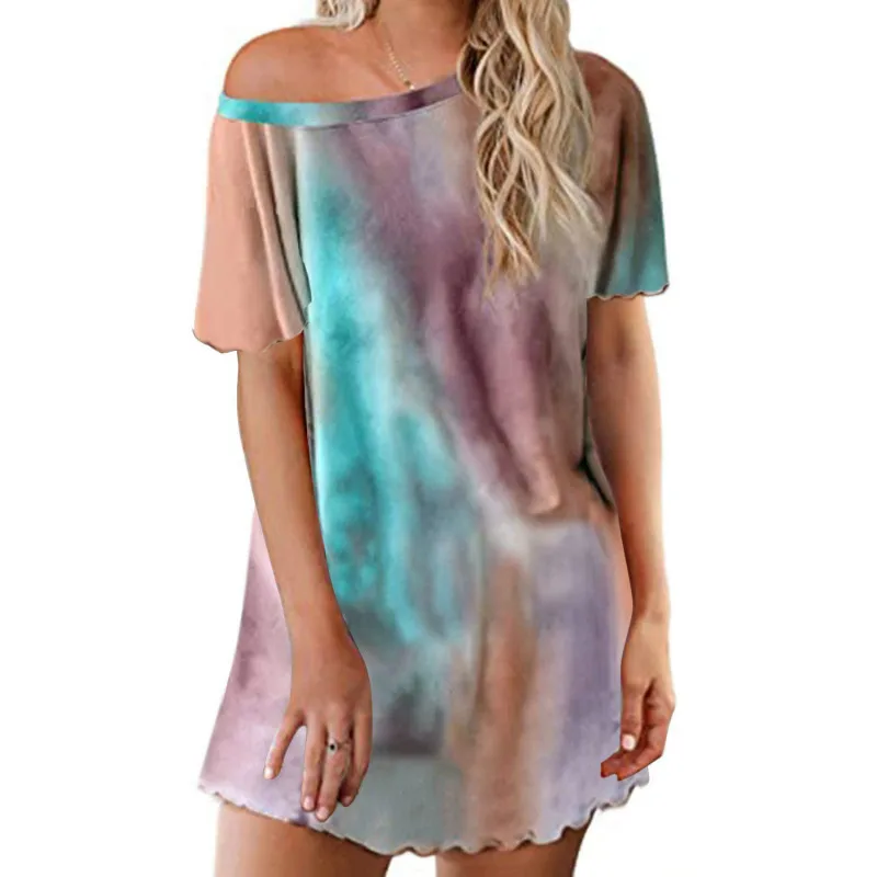 

Women's Sexy Nightgown Ladies Short Sleeve Loose Sleep Dress Spaghetti Strap Loungewear Cute Sleep Skirt Tie-Dyed