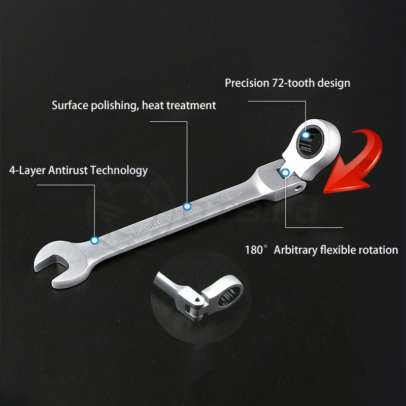 1pc 8-19mm Adjustable Ratchet Socket Wrench Wrenches Hand Tools Gear Spanner Flexible Head Combination Ratcheting Action | Инструменты